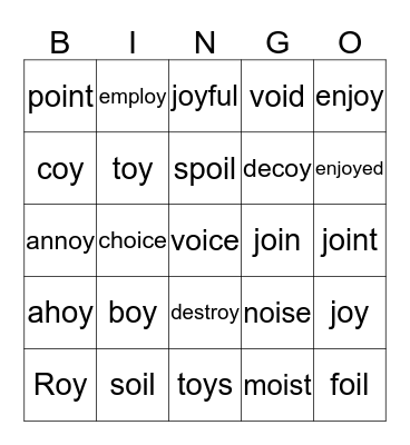 oy, oi word bingo Card