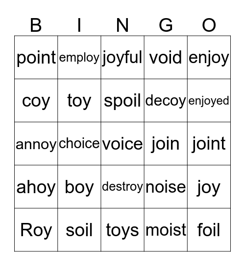 oy, oi word bingo Card