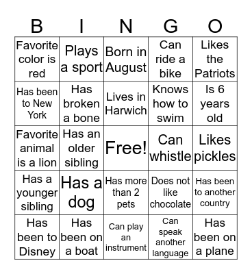 Get to Know K-1 Bingo Card