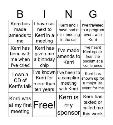 Kerri's Birthday BINGO Card