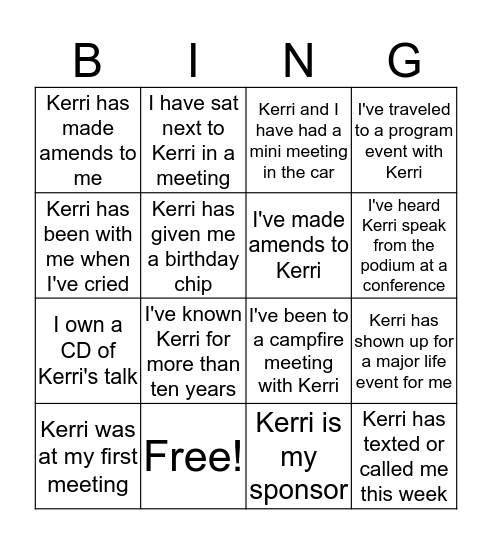 Kerri's Birthday BINGO Card