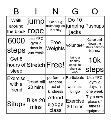Health & Wellness Bingo  Bingo Card