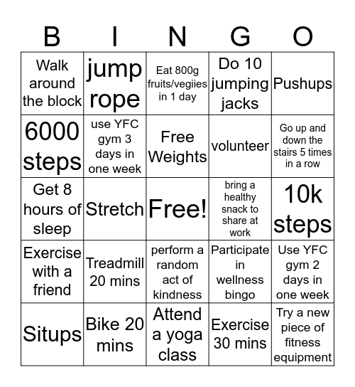 Health & Wellness Bingo  Bingo Card