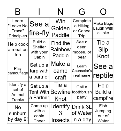Wilderness Bingo  Bingo Card