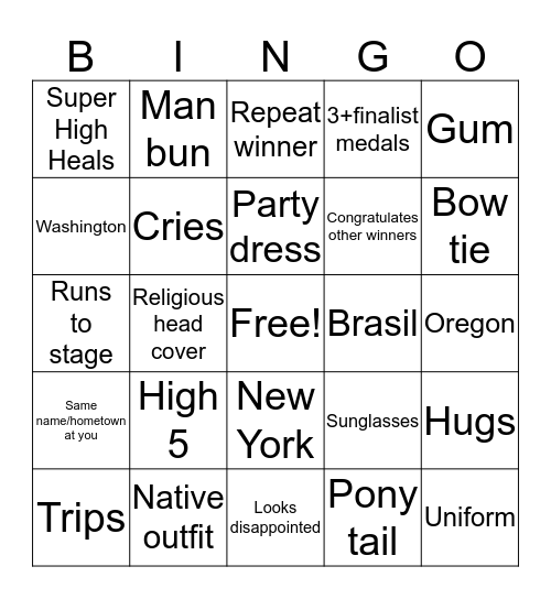 award ceremony bingo Card