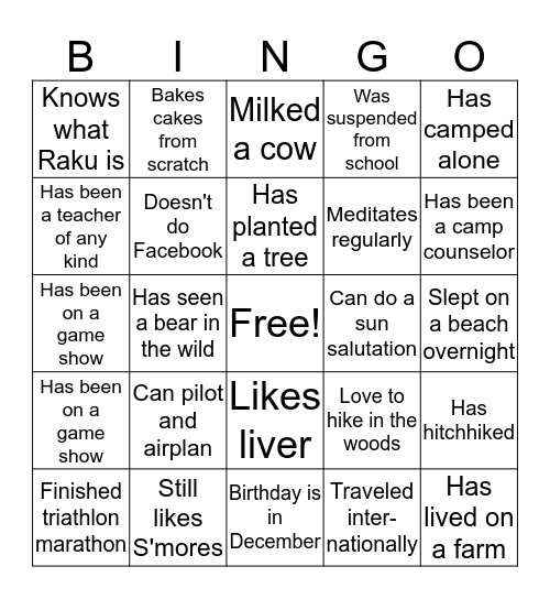 Employee Blackout Bingo Card