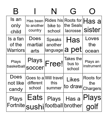 Find Someone Who... Bingo Card