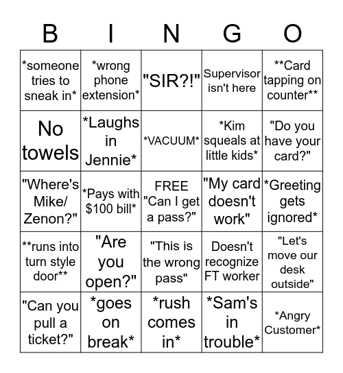 WLC FRONT DESK BINGO Card