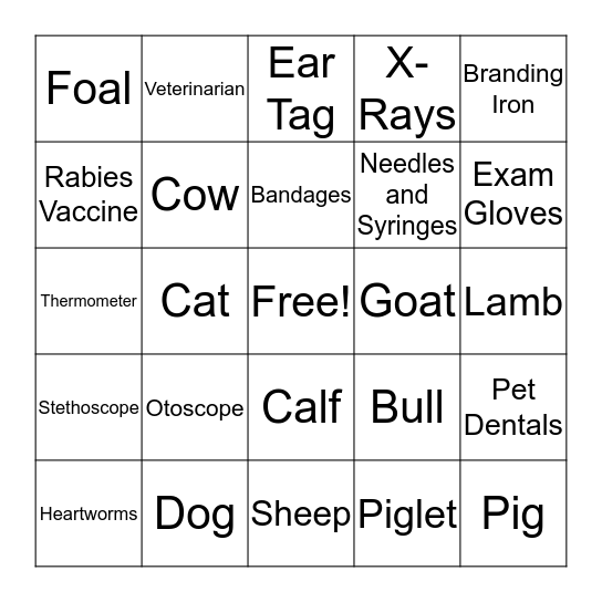 Veterinary Bingo Card