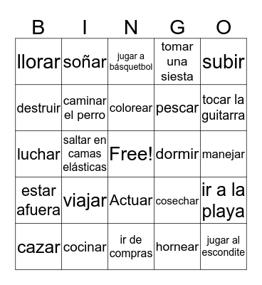 Spanish Verbs Bingo Card