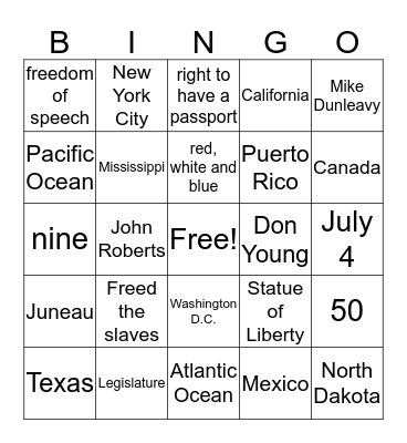 Citizenship #1 Bingo Card