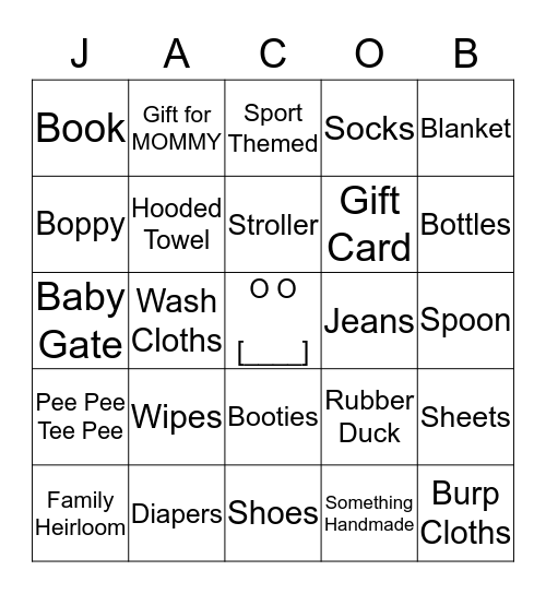 Showering Baby Jacob With Love Bingo Card