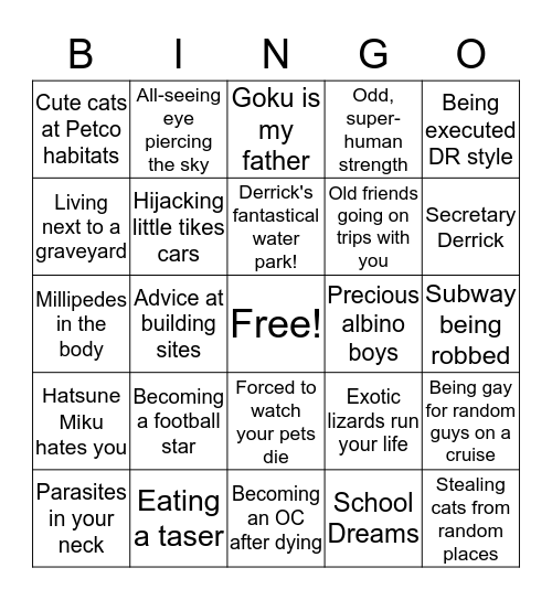 Ollie's Odd Dreams Bingo Card