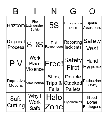 Safety Bingo Card