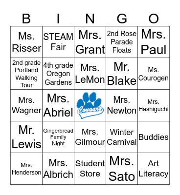 Cooper Mountain Elementary! Bingo Card