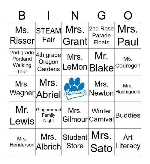 Cooper Mountain Elementary! Bingo Card