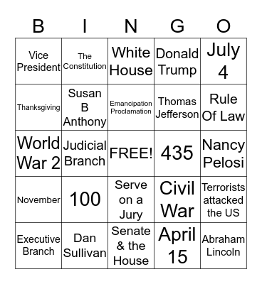 Citizenship #2 Bingo Card