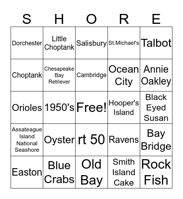 EASTERN SHORE BINGO Card