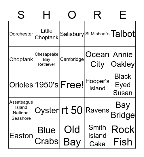 EASTERN SHORE BINGO Card