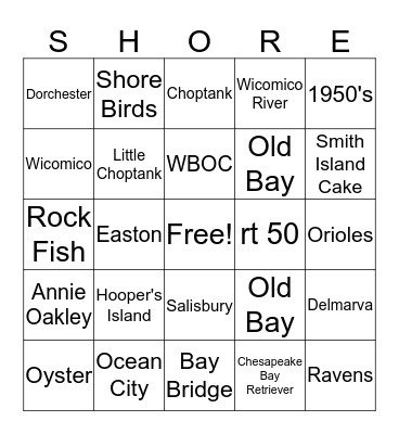 EASTERN SHORE BINGO Card