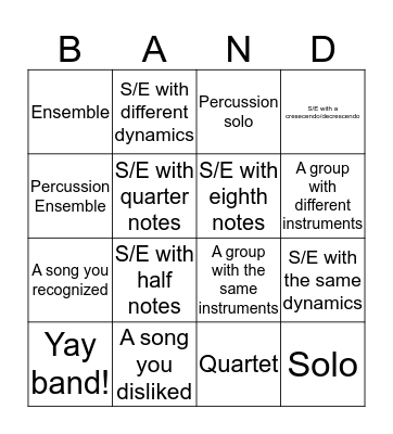 Solo and Ensembles Bingo Card