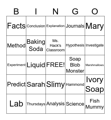 GROSS SCIENCE Bingo Card