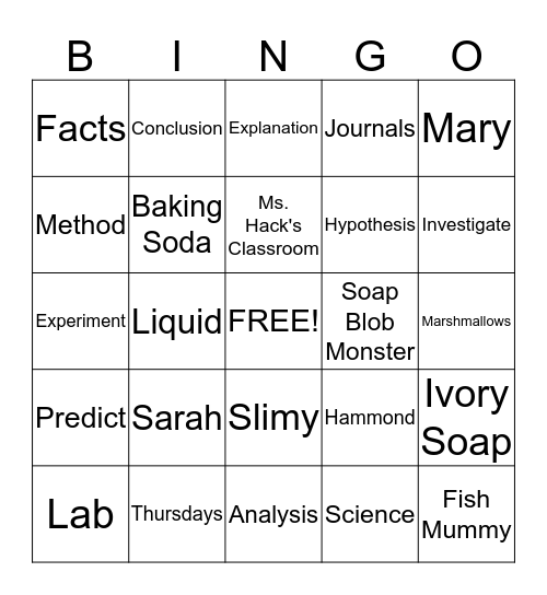 GROSS SCIENCE Bingo Card