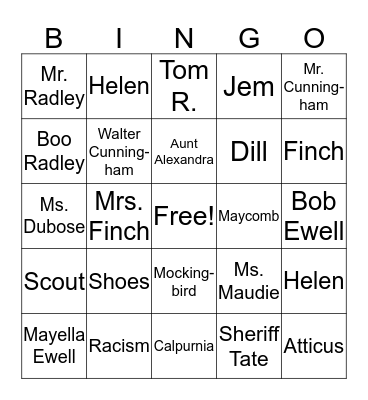 Romeo and Juliet & TKAM Bingo Card