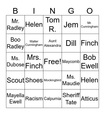 Romeo and Juliet & TKAM Bingo Card