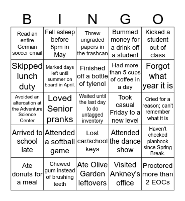 WC End of Year Bingo Card