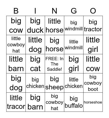 A Day on the Farm Bingo Card