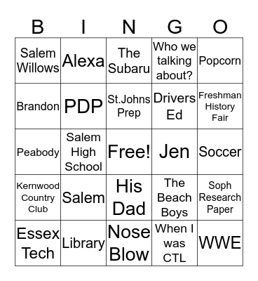 BC Bingo  Bingo Card