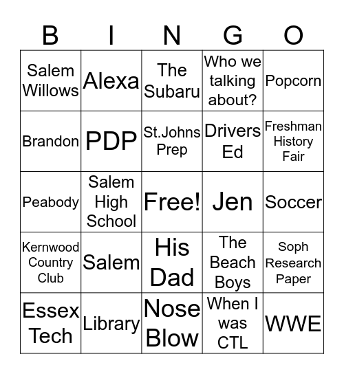 BC Bingo  Bingo Card