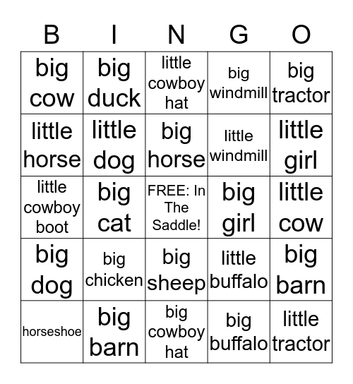 A Day on the Farm Bingo Card