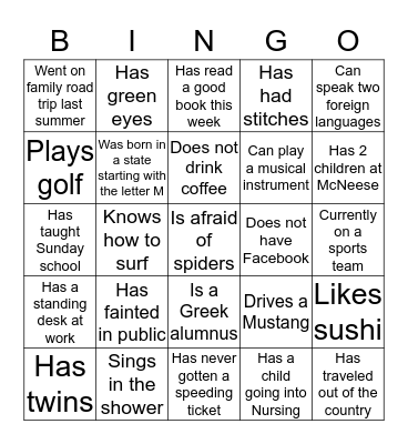 Parent Orientation Bingo Card