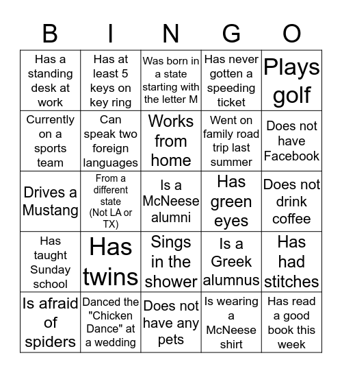 Parent Orientation Bingo Card