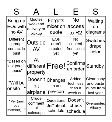 Sales Bingo Card