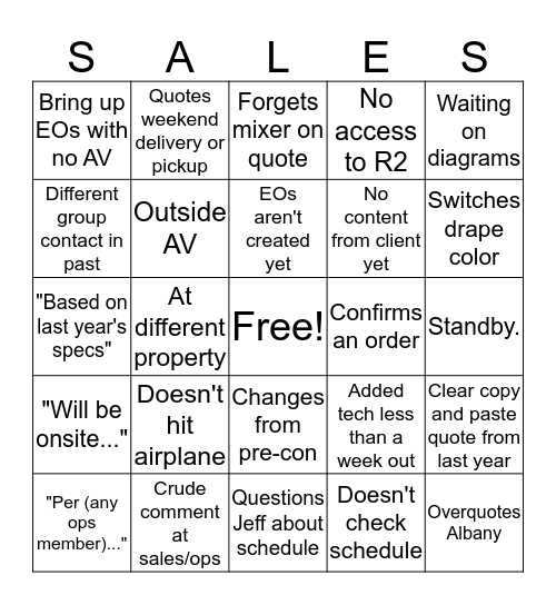 Sales Bingo Card