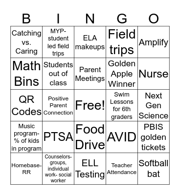 End of Year Thoughts Bingo Card
