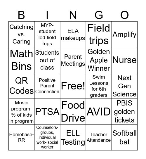 End of Year Thoughts Bingo Card