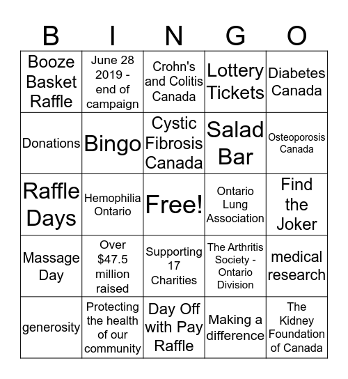 Federated Health Bingo  Bingo Card