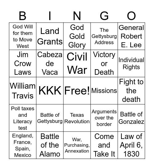 7th Grade EOY Review Bingo Card
