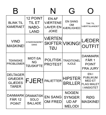 EUROVISION 2019 Bingo Card