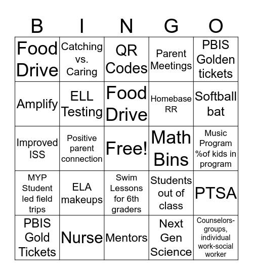 End of the Year Thoughts Bingo Card