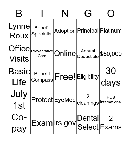 Benefits Bingo Card
