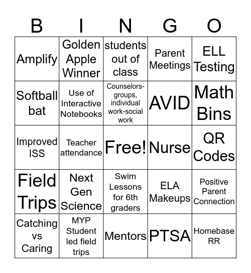 End of the Year Thoughts Bingo Card