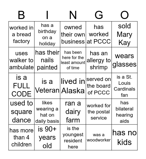 Find the resident who... Bingo Card