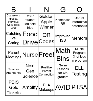 End of the Year Thoughts Bingo Card