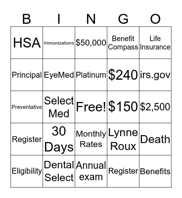 Benefits Bingo Card