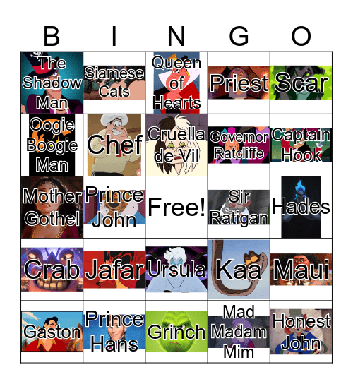 Villain Bingo Card